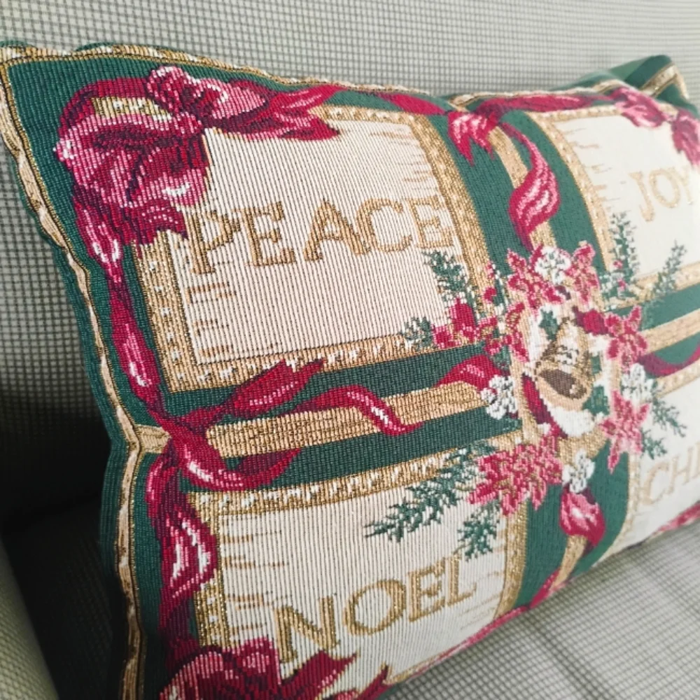 Christmas/Holiday Red/Green Tapestry Pillow 